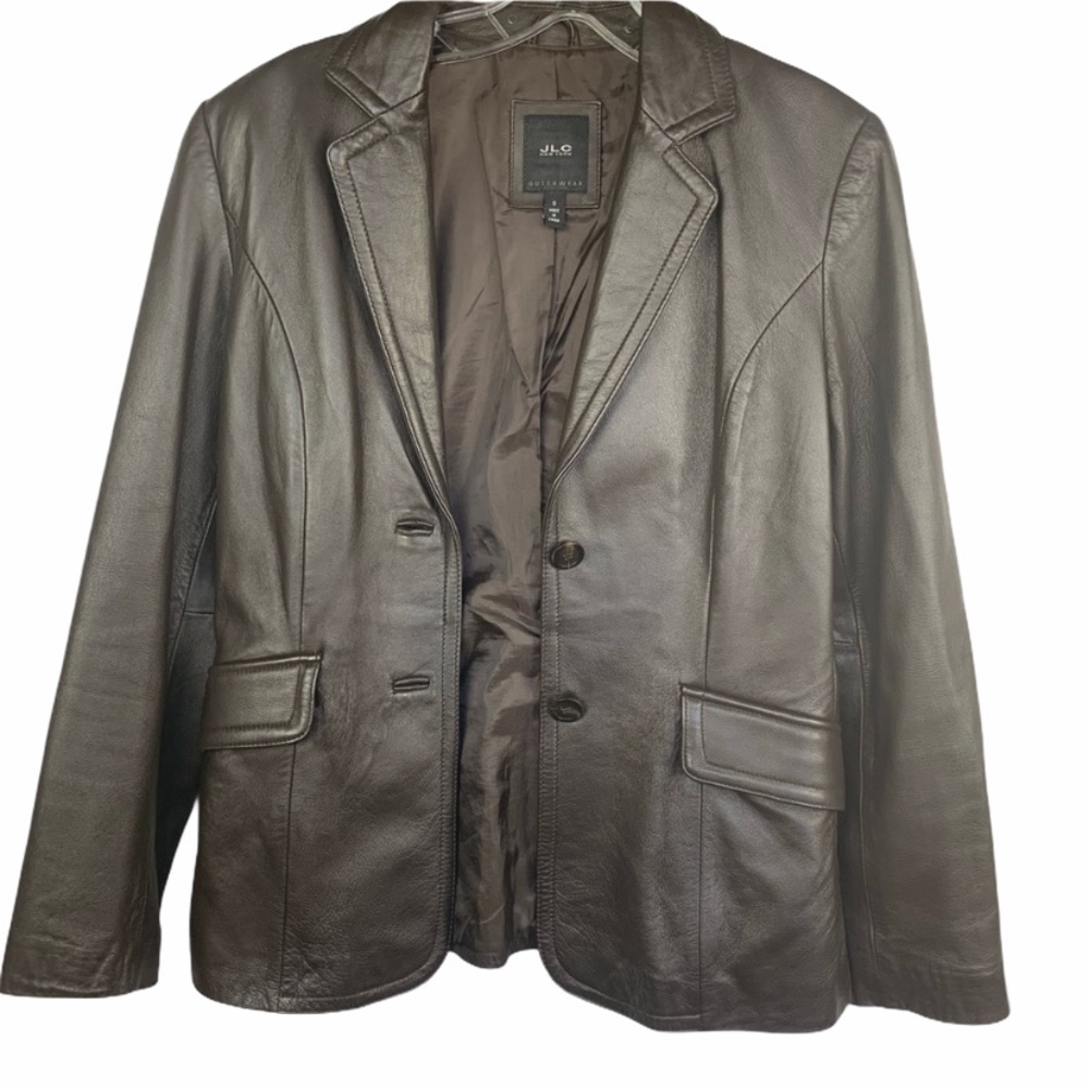 JLC New York 100% Leather Jacket Pockets Brown Size Small